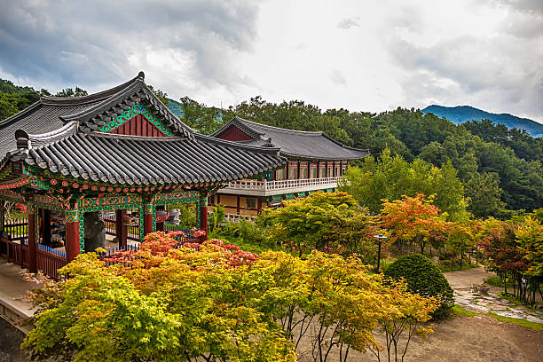 istock Buddhist monks temple in mountains in Korea 465149418