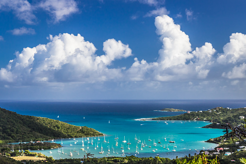 A spectacular view from the Coral Bay overlook on St John, US Virgin Islands in the Caribbean.