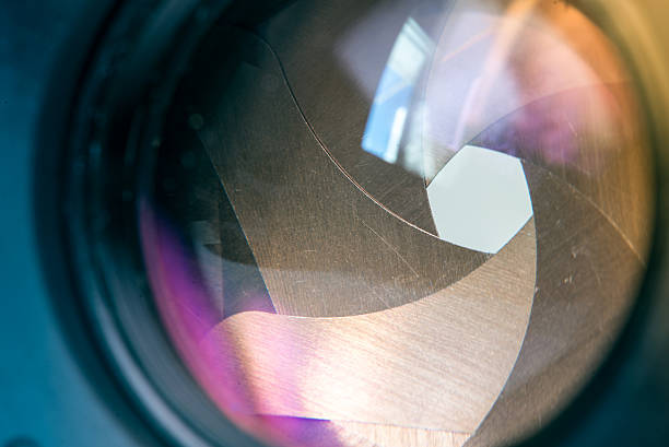 istock Lens diaphragm aperture with window reflection flare and reflection 465150966