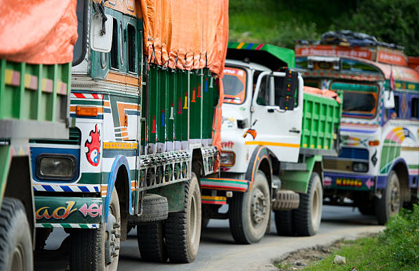 Colorful truck on the mountain road Colorful truck on the mountain road ladakh region photos stock pictures, royalty-free photos & images