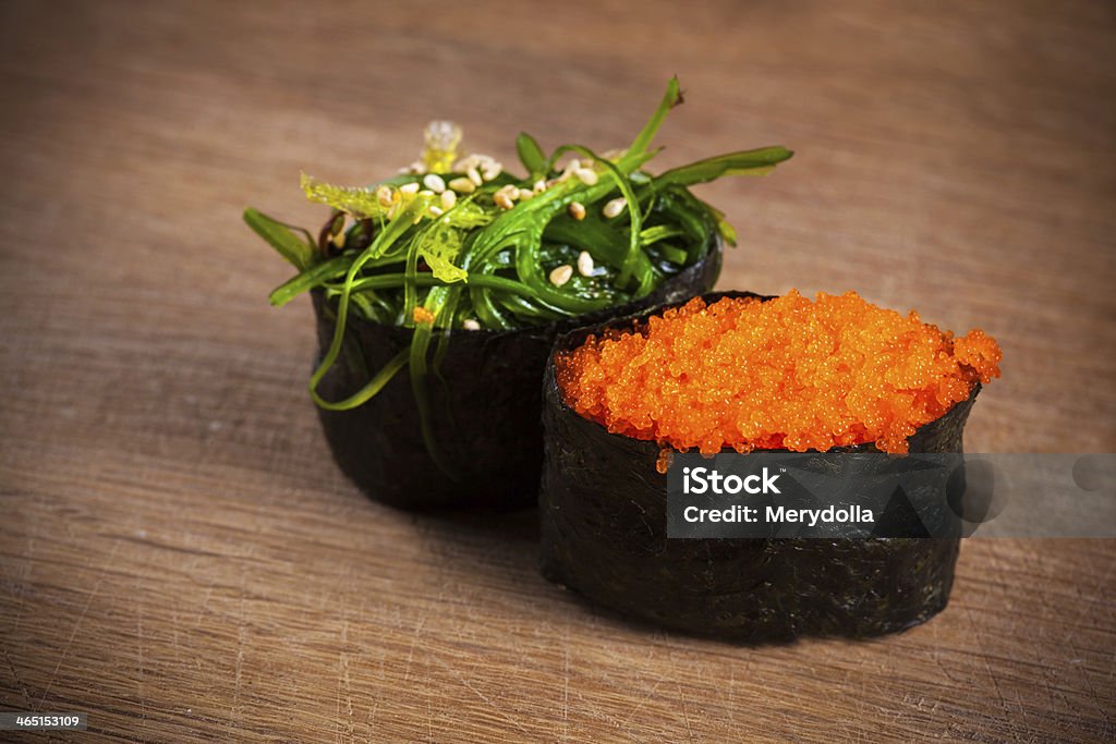 fresh sushi on wooden background Asia Stock Photo