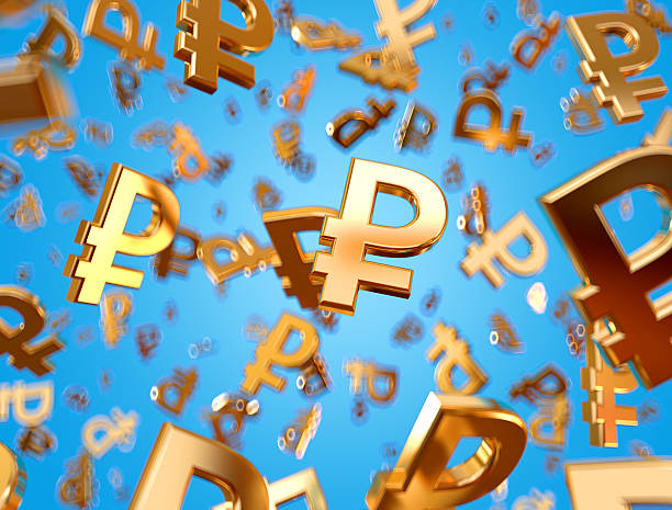 istock Golden ruble signs raining. 465153784