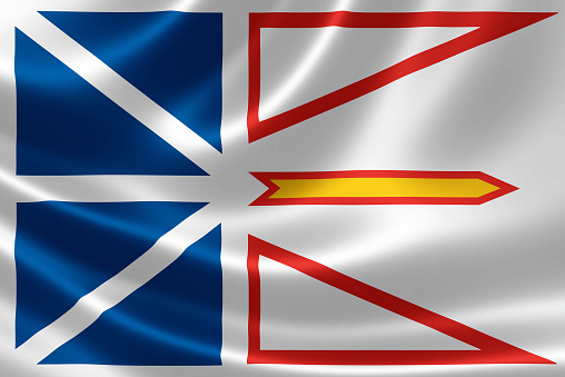 3D rendering of the Canadian provincial flag of Newfoundland & Labrador on satin texture.