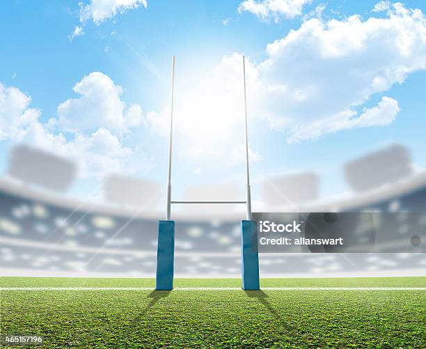 Rugby Posts In A Bright Sunny Stadium Stock Photo - Download Image Now - Rugby Field, Rugby League, Rugby - Sport