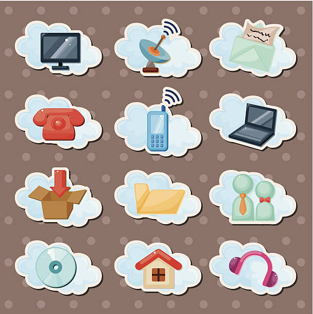 ilustraciones, imágenes clip art, dibujos animados e iconos de stock de cloud web pegatinas - antivirus software audio