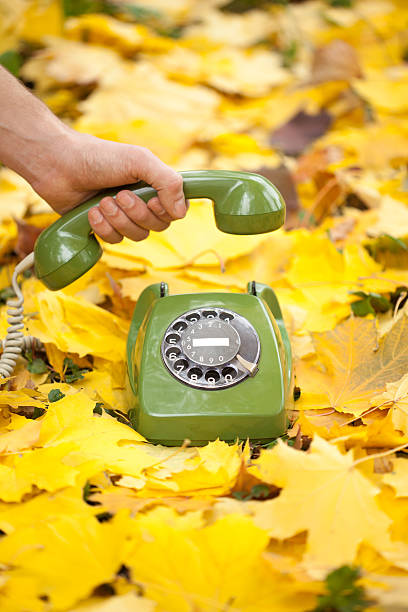 istock hand holding vintage phone receiver in autumn park 465163711