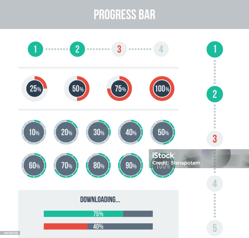 Flat UI design elements Flat UI design elements set - different progress bars. Vector illustration. Light colors. Abstract stock vector