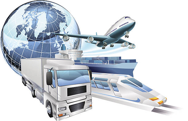 물류 운송하는가 globe 컨셉입니다 - sea freight transportation transportation shipping stock illustrations