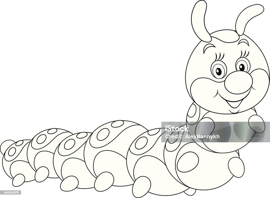 Caterpillar caterpillar friendly smiling, black and white outline illustration Black And White stock vector