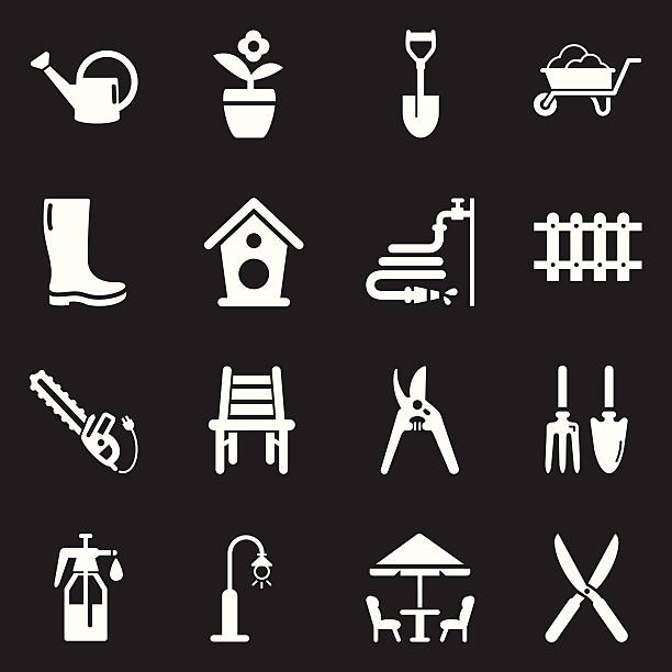 Gardening Icons | White Series Vector File of Gardening Icons  trowel gardening shovel gardening equipment stock illustrations