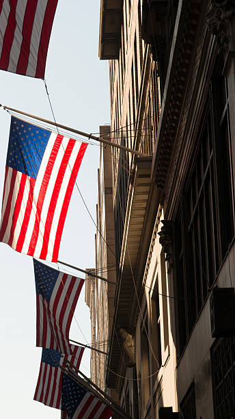 istock Five american flags, USA, New York 465177511