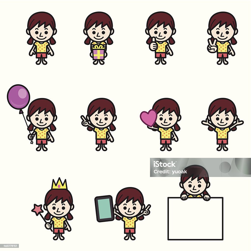 Девушка различные позы персонажей - Векторная графика День детей роялти-фри