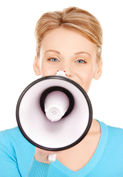 istock happy woman with megaphone 465180921