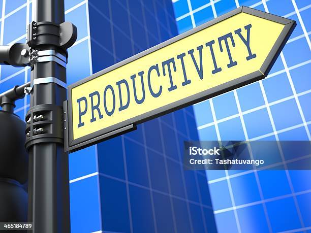 Productivity Word On Yellow Roadsign Stock Photo - Download Image Now - Achievement, Arrow Symbol, Backgrounds