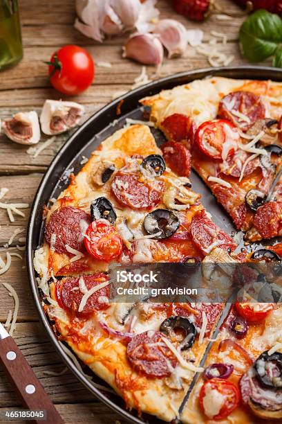 Salami Pizza Stock Photo - Download Image Now - Cheese, Cooked, Cultures