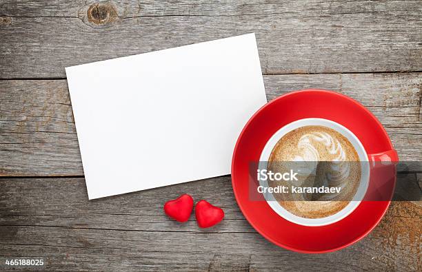 Blank Valentines Greeting Card And Red Coffee Cup Stock Photo - Download Image Now - Birthday, Birthday Card, Blank