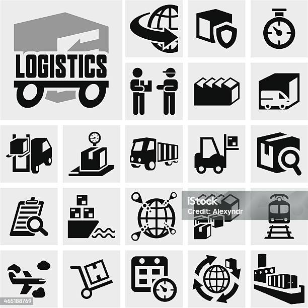 Logistics Vector Icon Set On Gray Stock Illustration - Download Image Now - Adult, Airplane, Business