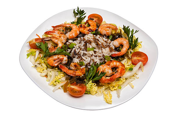 istock Salad from shrimps with rice and vegetables 465189085
