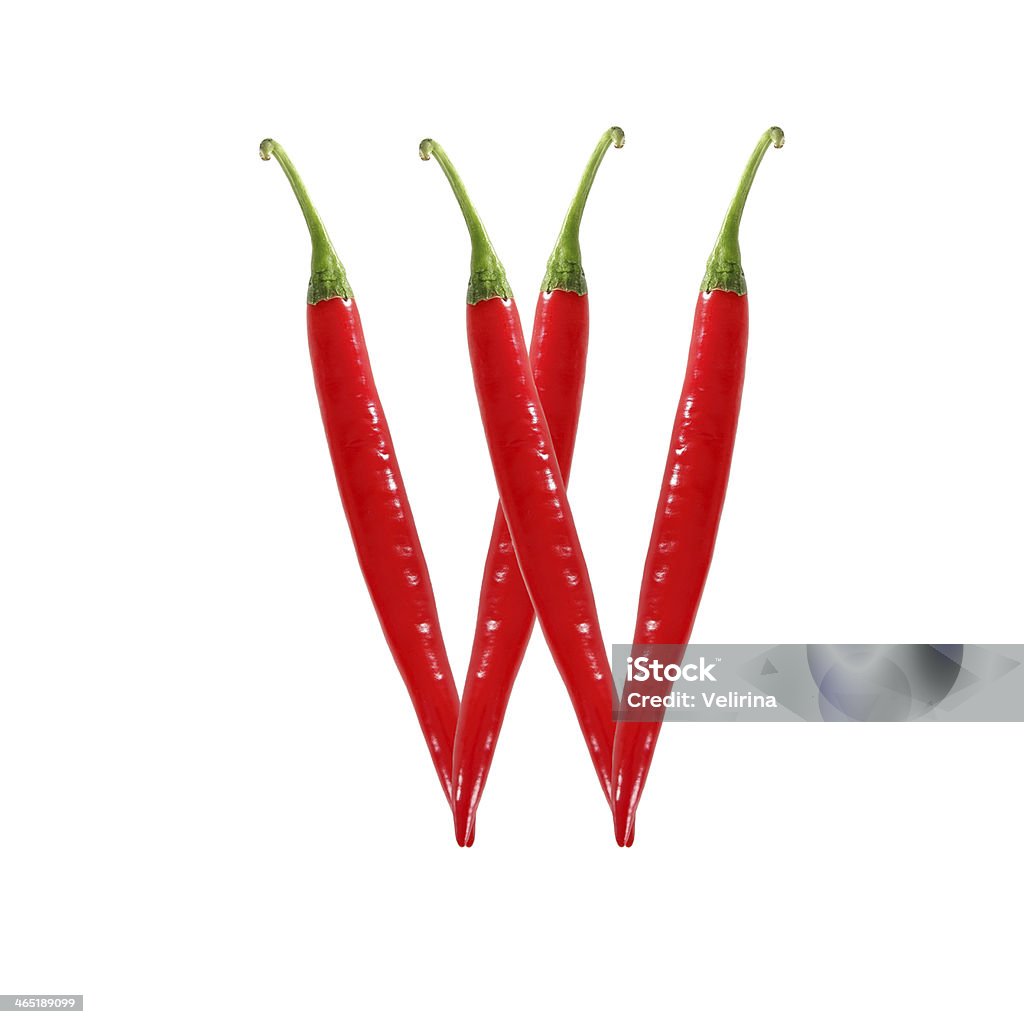 Font made of hot red chili pepper - letter W Font made of hot red chili pepper isolated on white - letter W Alphabet Stock Photo