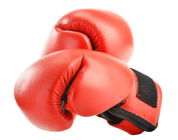 istock Pair of red leather boxing gloves isolated on white 465193565