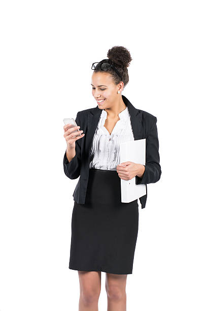 istock Young office worker looks at her smart phone 465194281