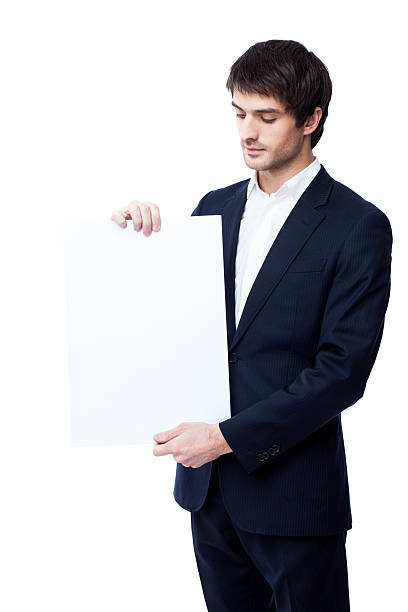 empresario sosteniendo en blanco - male vertical photography studio shot fotografías e imágenes de stock