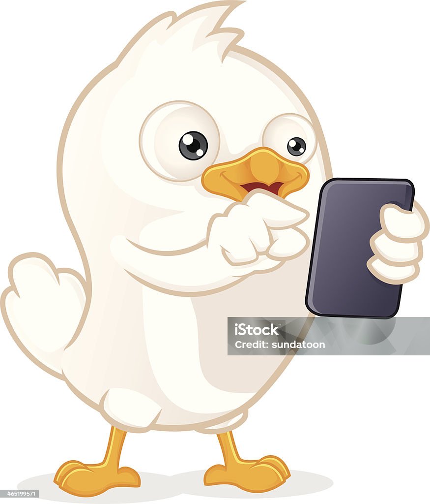 Oiseau blanc tenant une tablette PC - clipart vectoriel de Affichage digital libre de droits