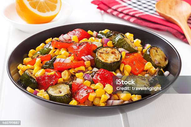 Roast Vegetable Salad Stock Photo - Download Image Now - Bell Pepper, Bowl, Corn