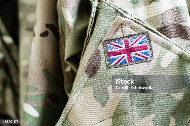 Union Jack Flag On Sleeve Of British Military Camouflage Uniform Stock Photo - Download Image Now