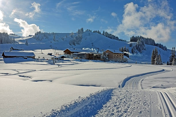 complejo turístico de esquí en austrian alpes - berglandschaft fotografías e imágenes de stock