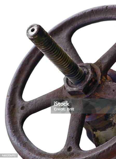 Industrial Valve Wheel And Stem Weathered Grunge Latch Closeup Isolated Stock Photo - Download Image Now