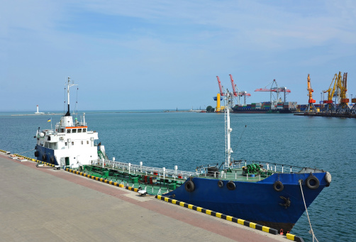 Bunker ship (fuel replenishment tanker) in port of Odessa, Ukraine