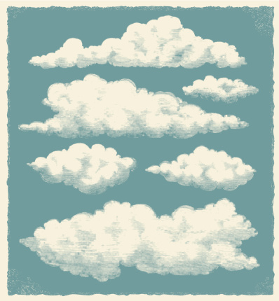 Vintage retro cloud background. Textured vector design. Hand drawn illustration.