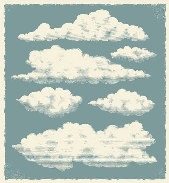 Vintage Cloud Background Vintage retro cloud background. Textured vector design. Hand drawn illustration. cloudscape stock illustrations