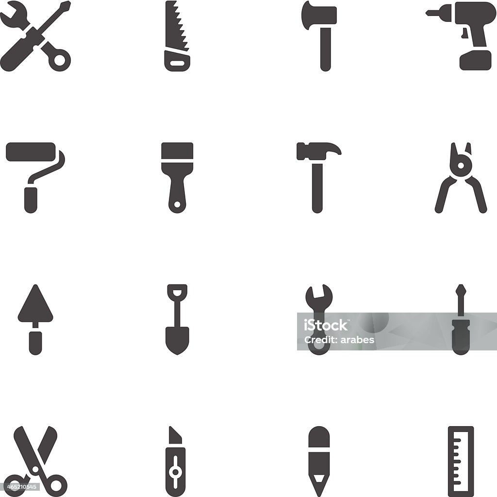 Icons of various tools in black and white Tools icons on white background Open End Wrench stock vector