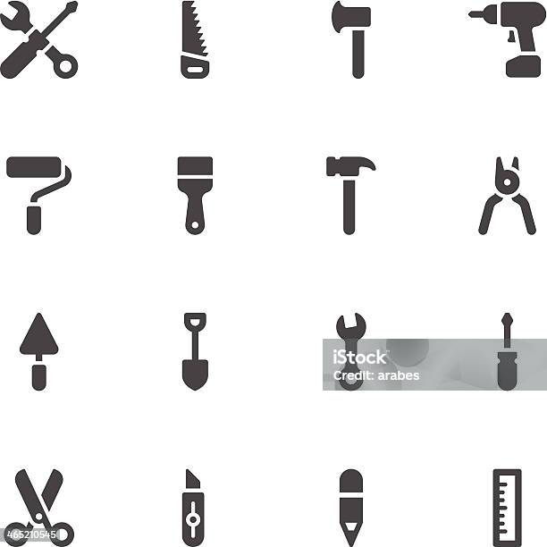 Icons Of Various Tools In Black And White Stock Illustration - Download Image Now - Open End Wrench, Authority, Axe