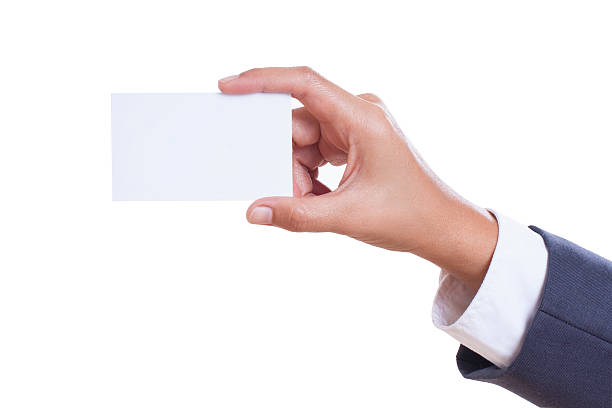 istock handing a blank business card, 465217157