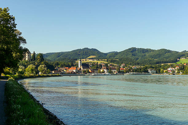cycle path near danube river at grein austria cycle path near danube river at grein austria grein austria stock pictures, royalty-free photos & images