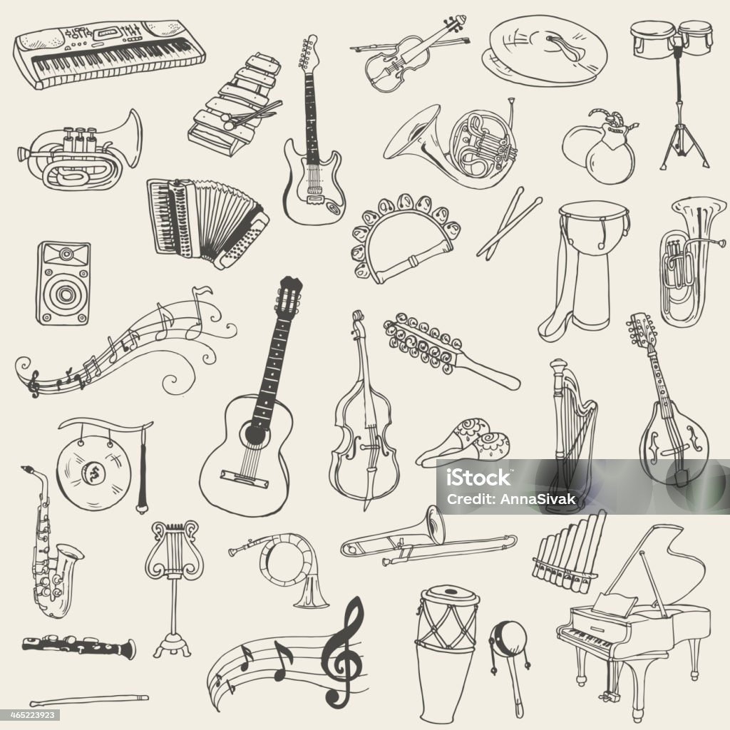 Set of Music Instruments Set of Music Instruments - hand drawn in vector Musical Instrument stock vector
