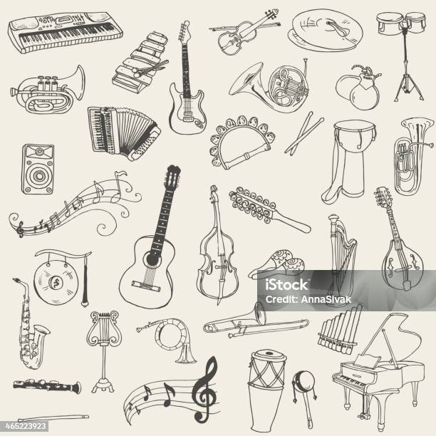 Set Of Music Instruments Stock Illustration - Download Image Now - Musical Instrument, Illustration, Jazz Music