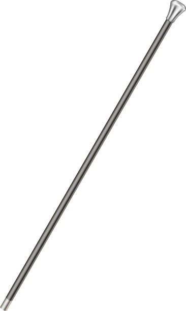 Elegant walking stick in silver and black design on white background
