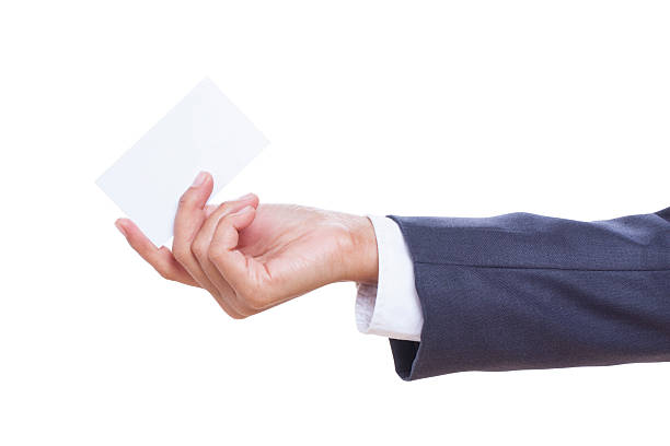 istock handing a blank business card, 465236665