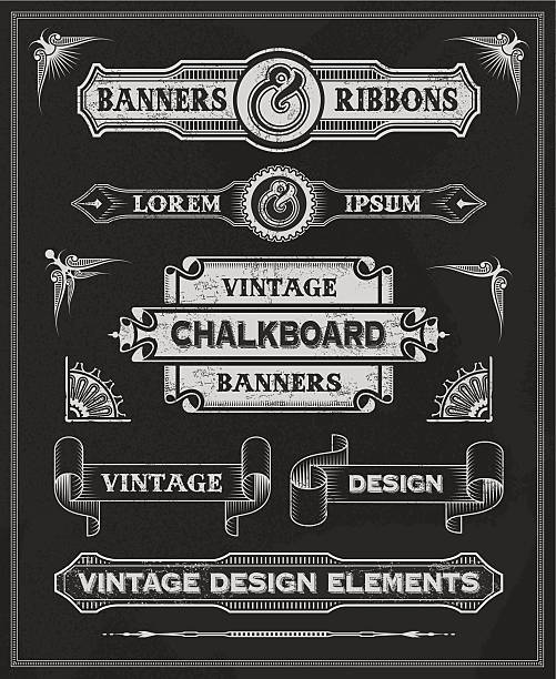 stockillustraties, clipart, cartoons en iconen met chalkboard background with assorted text banners - steampunk