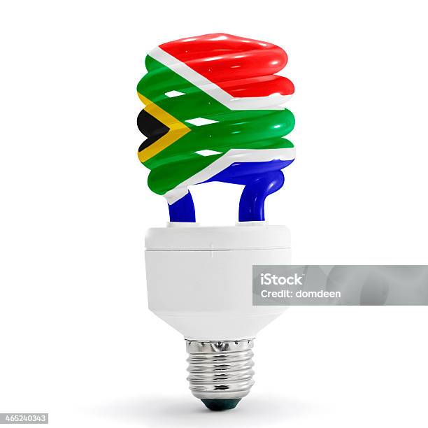 South African Flag On Energy Saving Lamp Stock Photo - Download Image Now - Africa, Blue, Cable