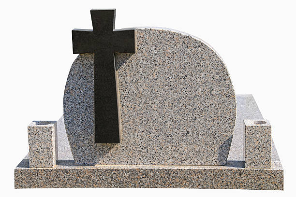 istock Marble tombstone with black cross 465244153