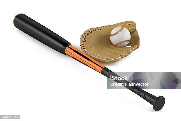 Baseball Bat And Leather Glove Isolated Stock Photo - Download Image Now - Activity, Agricultural Field, American Culture