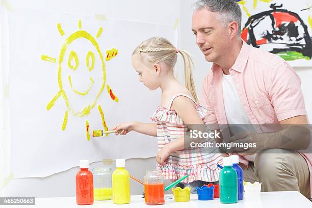 Teacher And Pupil In Pre School Art Class Stock Photo - Download Image Now - 30-39 Years, 4-5 Years, Adult