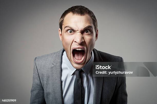 Angry Businessman Shouting Stock Photo - Download Image Now - Anger, Shouting, Screaming