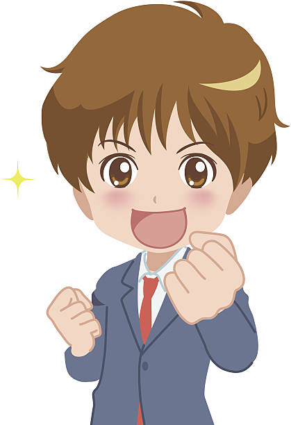boy_guts the cute manga style boy japanese boy uniform cartoon stock illustrations