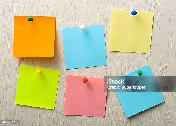 Post It Notes And Pins Stock Photo - Download Image Now - Backgrounds, Billboard, Blue